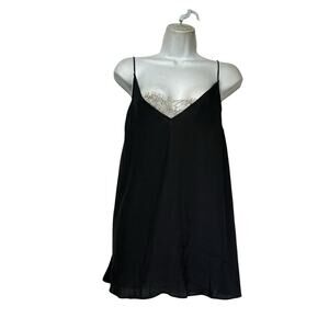 intimately free people black lace trim cami tank top sleepwear Size L